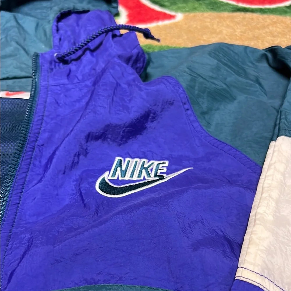 Vintage 90s Nike Blue & Green Windbreaker Rain Jacket Women's Size Medium